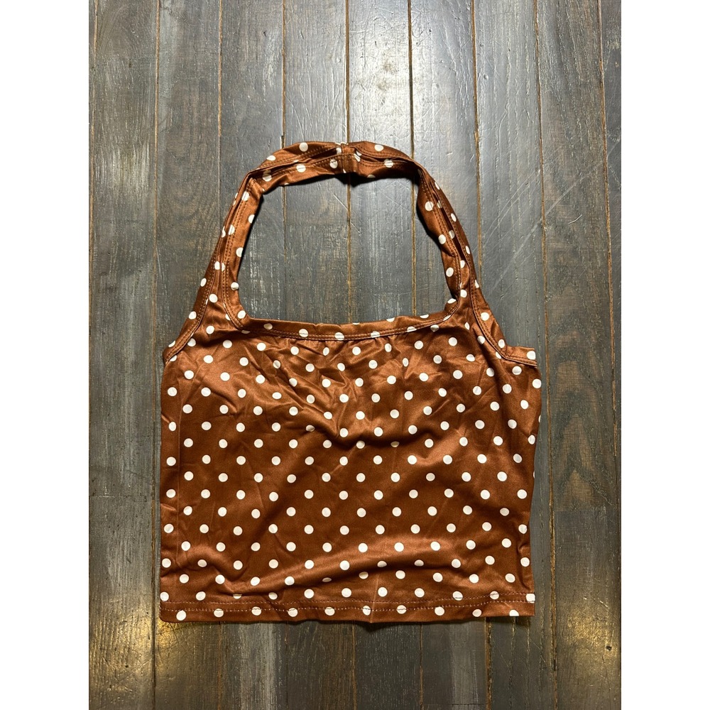 SHEIN Brown Polka Dot Halter Top Cropped Square Neck Retro Summer Camisole